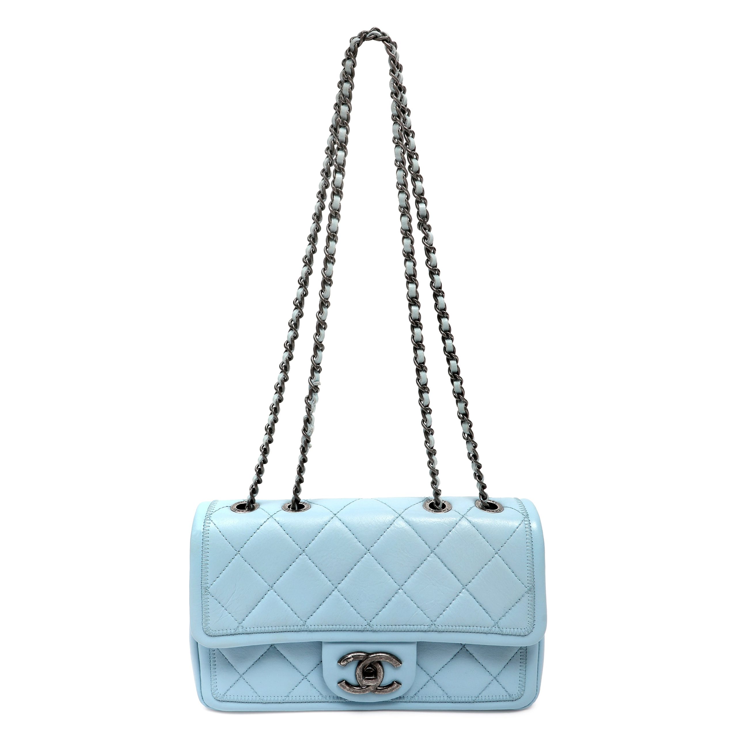 Chanel Small Classic Flap Bag Dusty Blue Lambskin w/Ruthenium Hardware - 图片 4