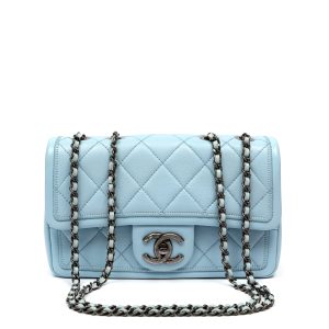 Chanel Small Classic Flap Bag Dusty Blue Lambskin w/Ruthenium Hardware