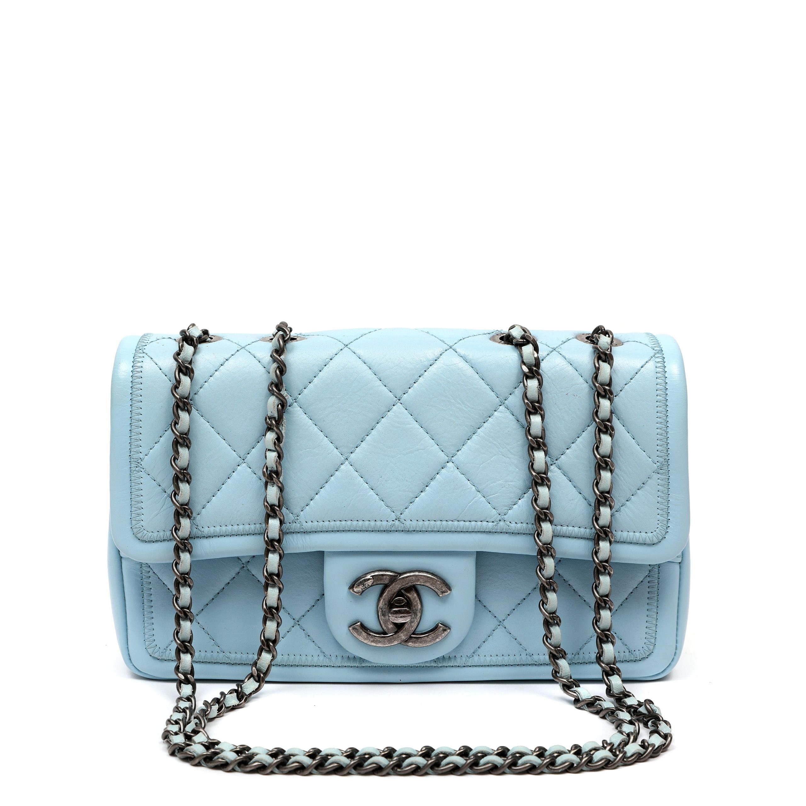 Chanel Small Classic Flap Bag Dusty Blue Lambskin w/Ruthenium Hardware