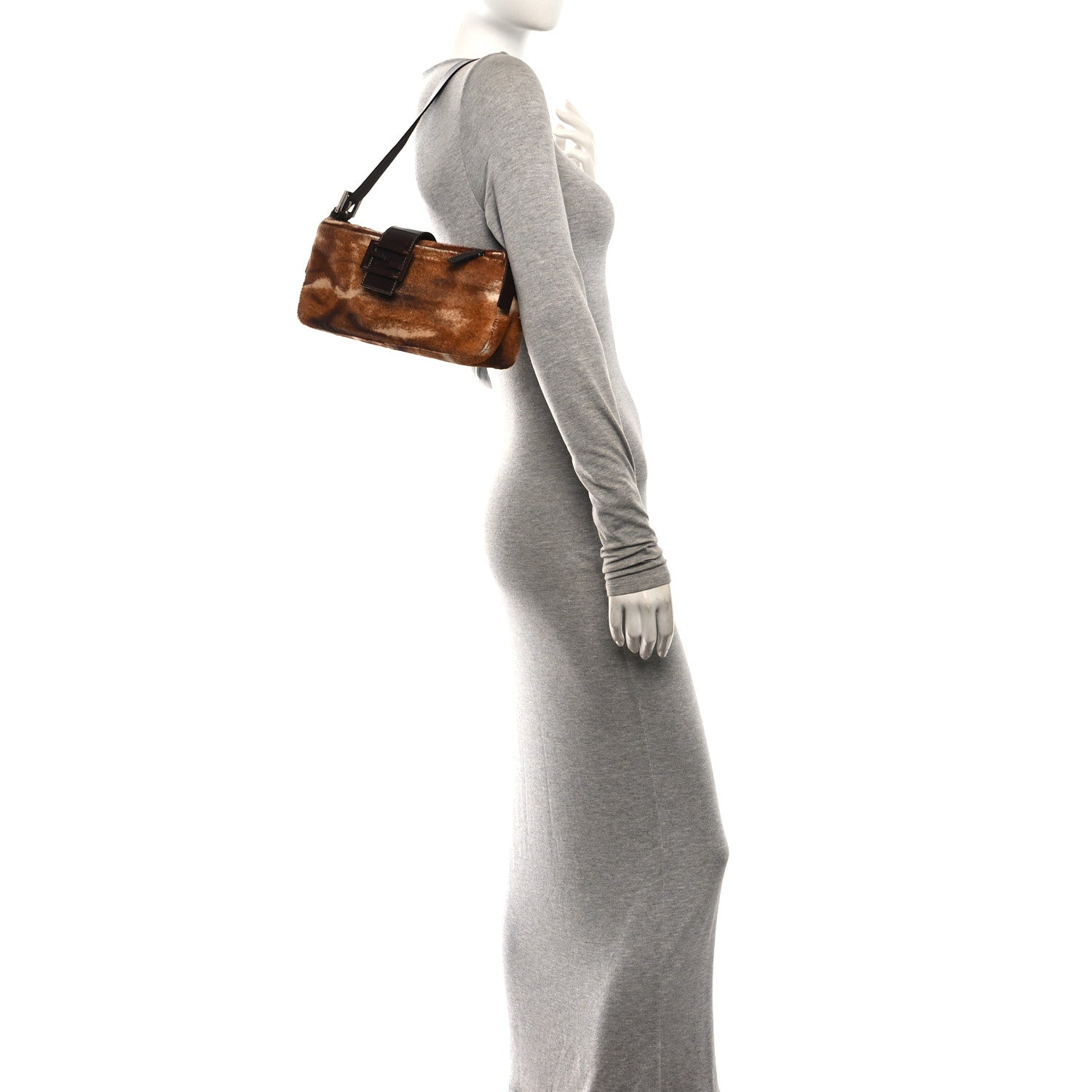 Calf Hair Zebra Print Baguette Shoulder Bag Brown - Image 2