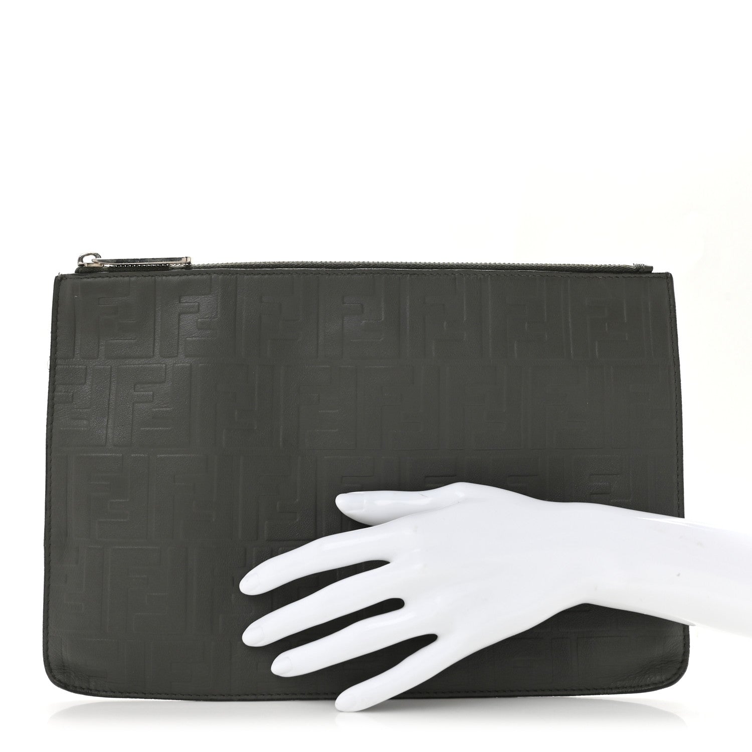 Vitello Grace FF 1974 Embossed Flat Pouch Anthracite - Image 2
