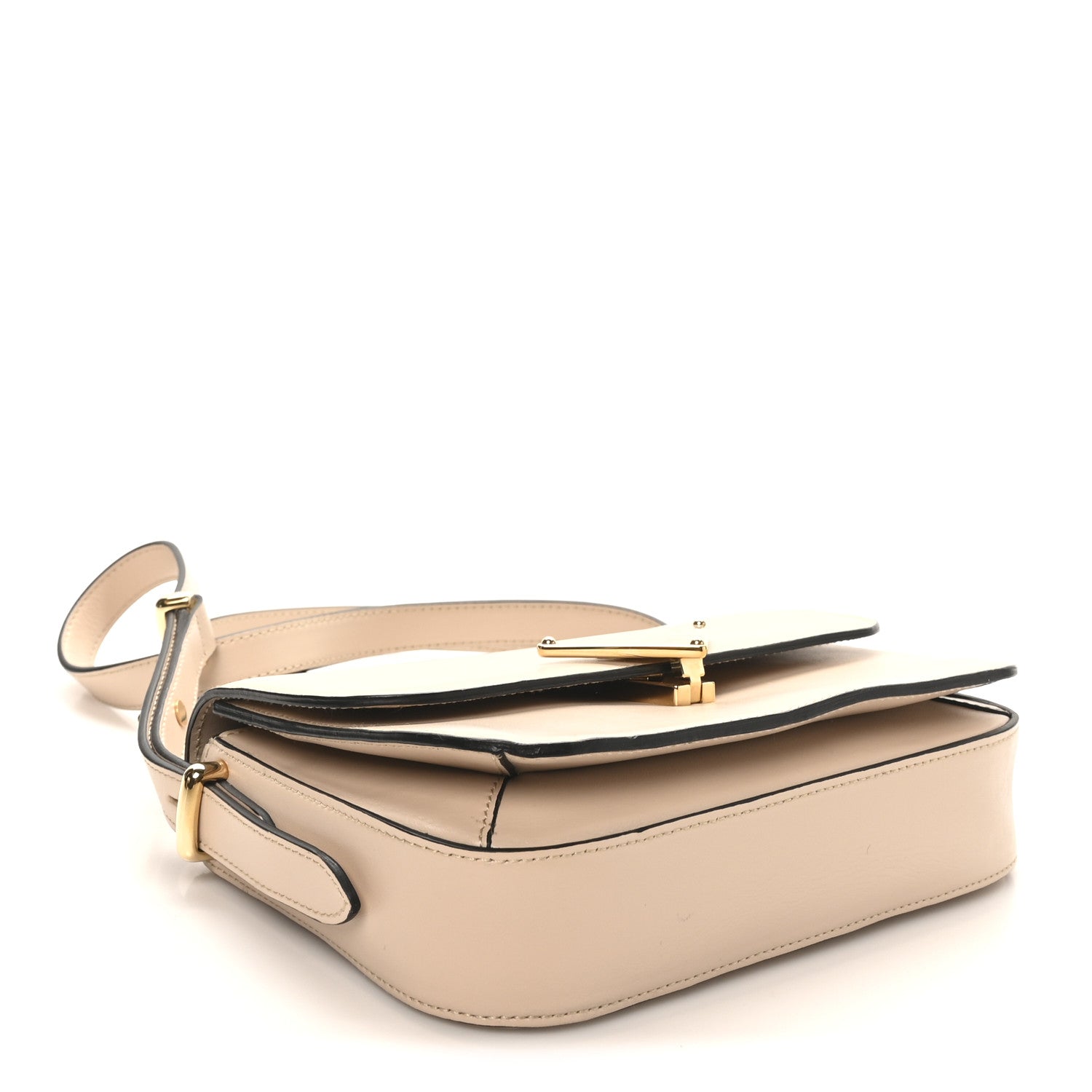 Box Calfskin Triangle Embleme Flap Shoulder Bag Sabbia - Image 4