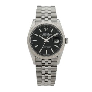 Stainless Steel 18K White Gold 36mm Oyster Perpetual Datejust Watch Bright Black 126234