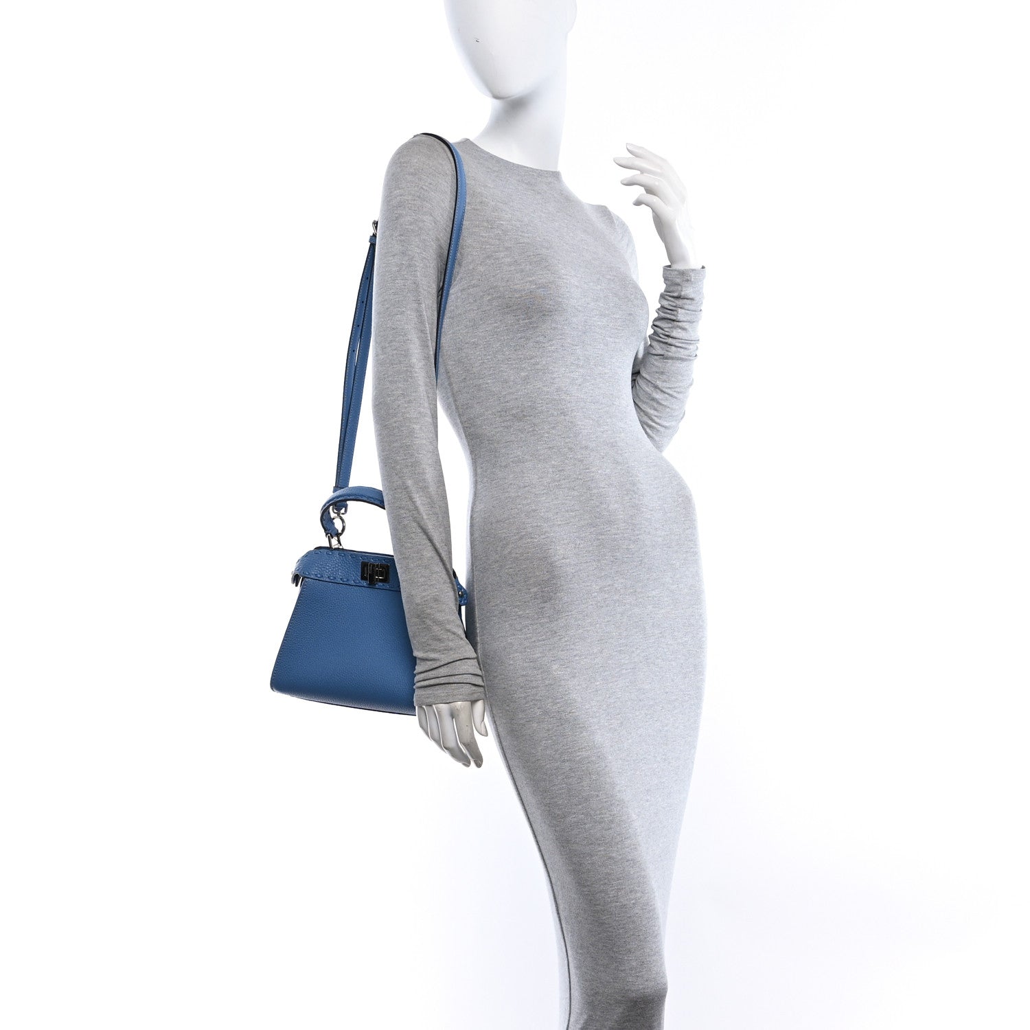 Cuoio Romano Selleria Macro Stitchings Mini Peekaboo Iconic Satchel Argento Blue - Image 2