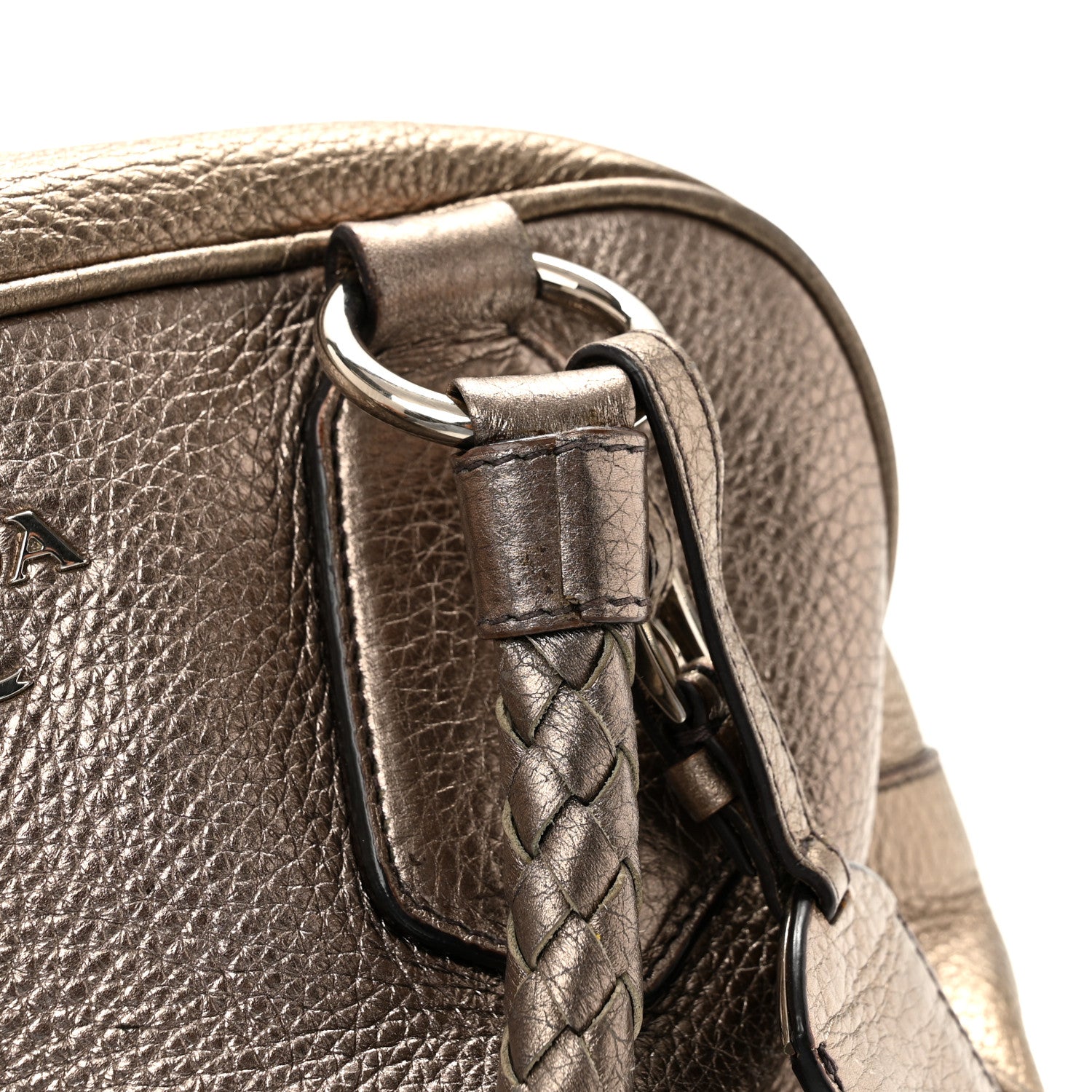 Metallic Vitello Daino Braided Bowler Piombo - Image 11