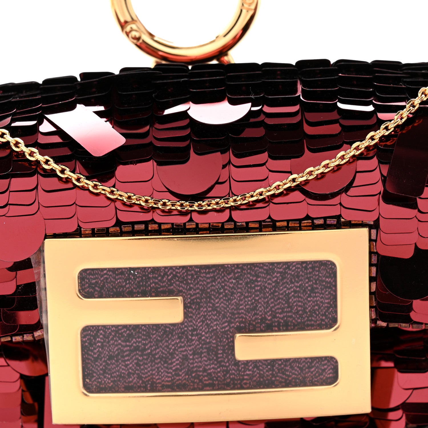 Sequin Paillettes Shiny Nappa Sex and the City Nano Maxi Buckle Baguette Charm Granata - Image 7