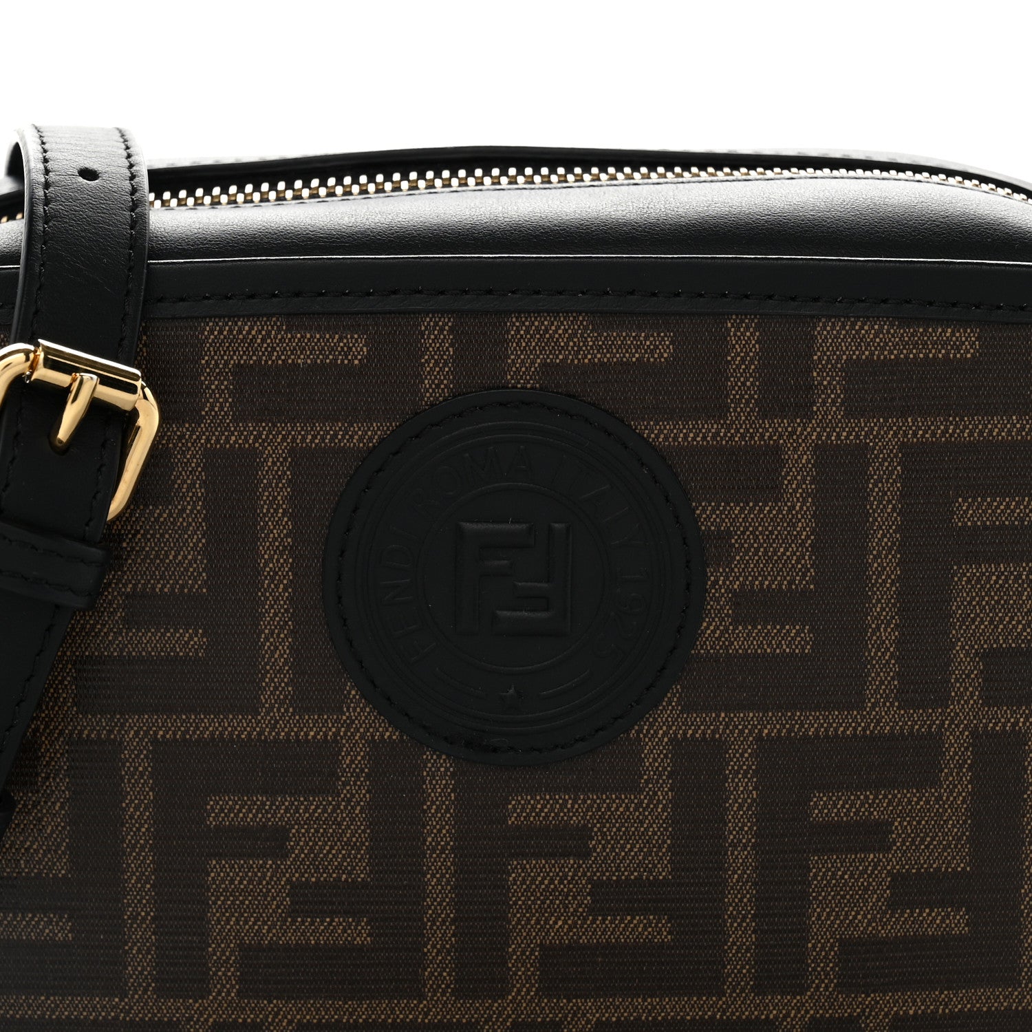 Glazed Fabric Vitello Century FF 1974 Stamp Patch Mini Camera Case Mogano Panna Black - Image 8