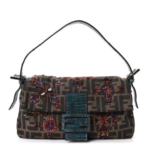 Lizard Zucca Crystal Beaded Baguette Tobacco Multicolor