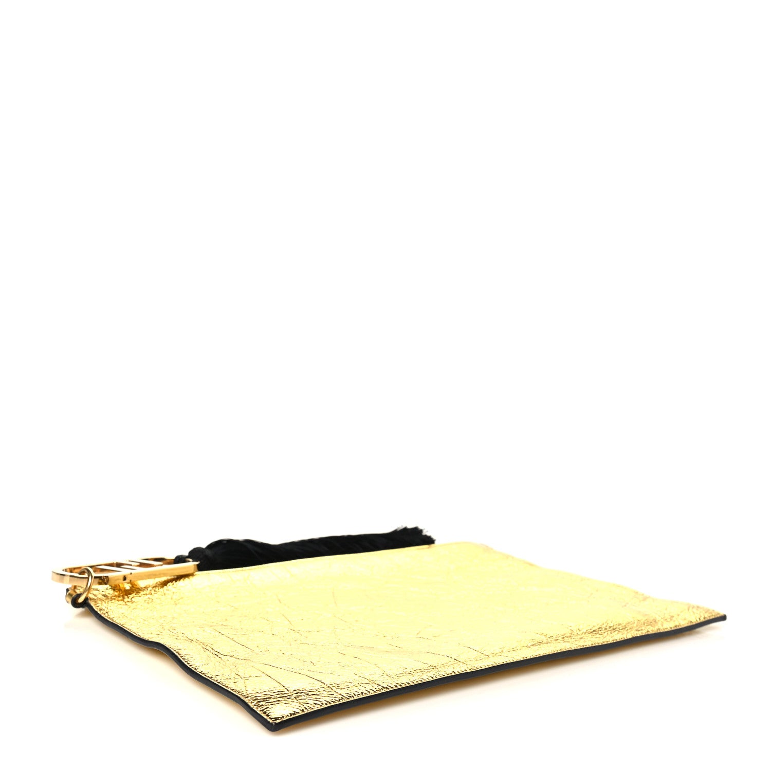 Laminated Craquele Lambskin Large Flat Pouch Gold - Image 4