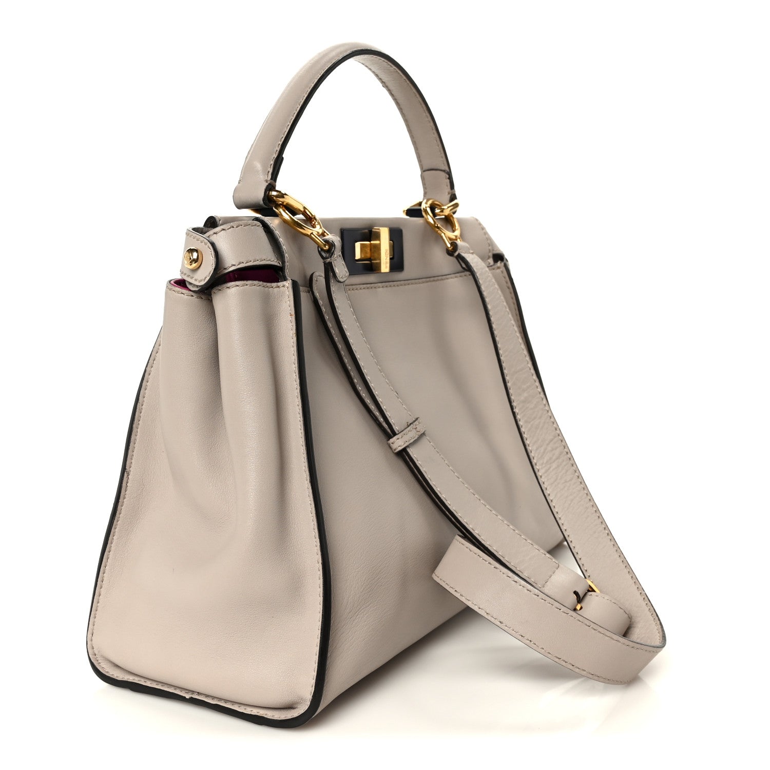 Vitello Seta Shiny Nappa Medium Peekaboo Iconic Satchel Grigio Polvere Magenta - Image 3