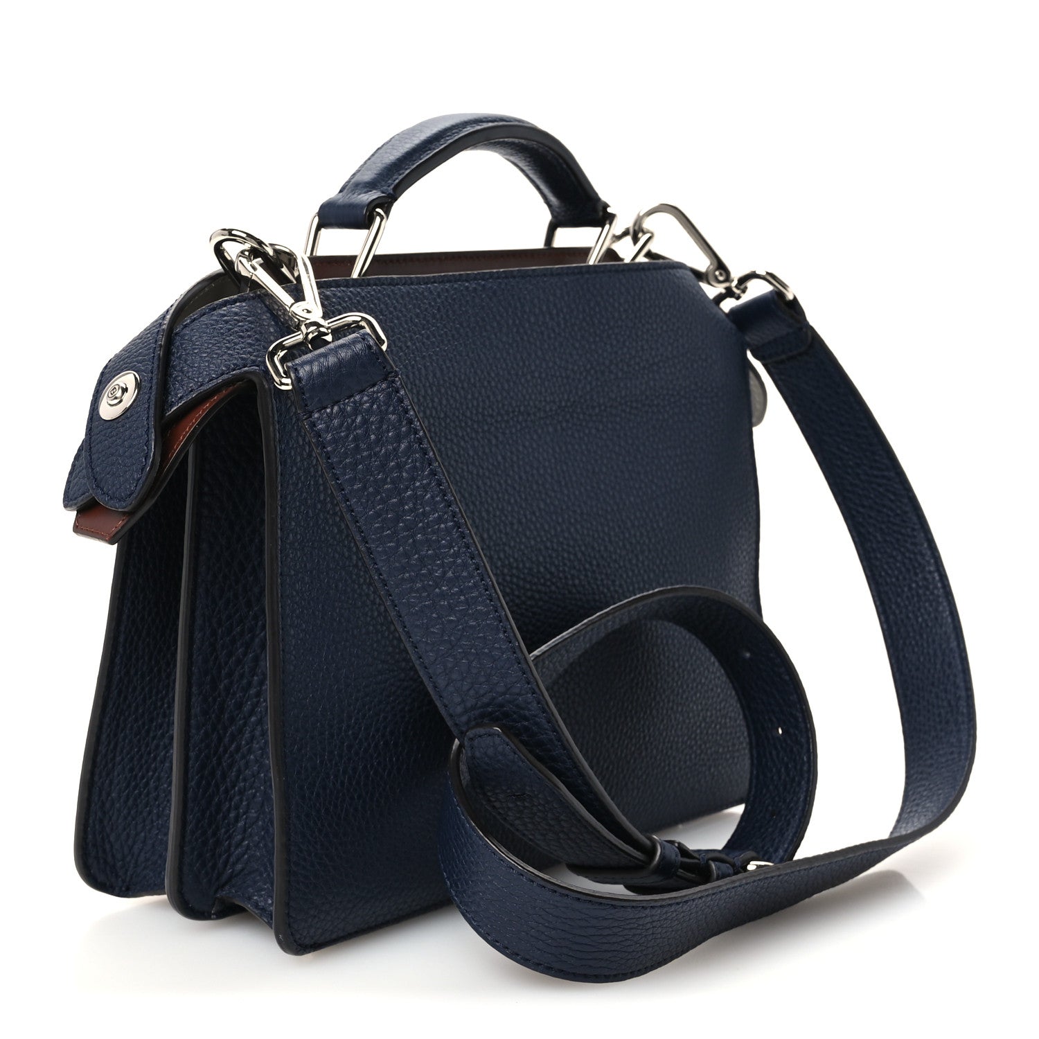 Cuoio Romano Vitello Cover Glazed Fabric Bi-Color FF 1974 Mini Peekaboo I SEE U Satchel Blue Dark Brown Tobacco Moro - Image 4