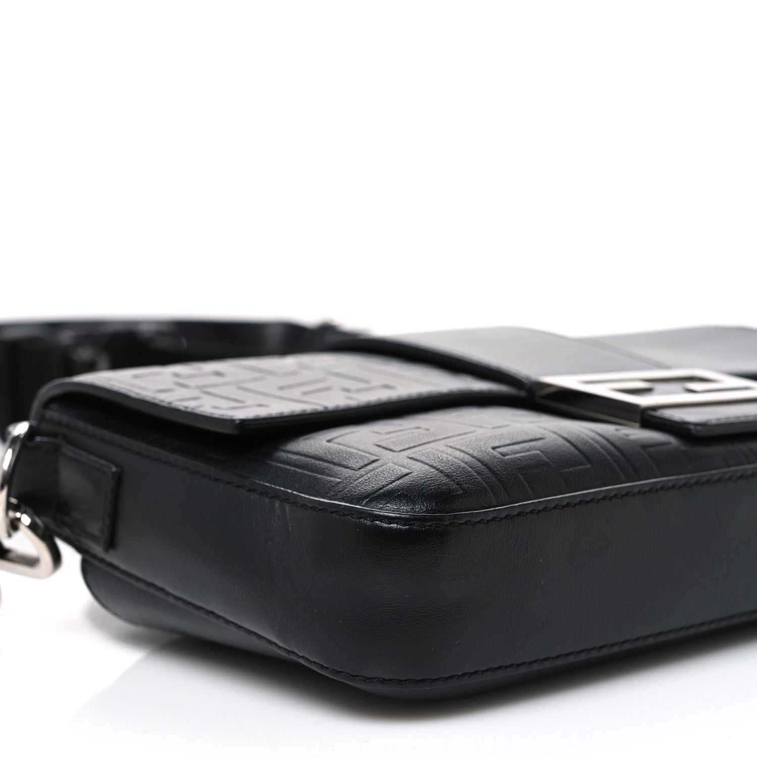 Vitello Grace FF Gradient Embossed Belt Baguette Bag Black - Image 9