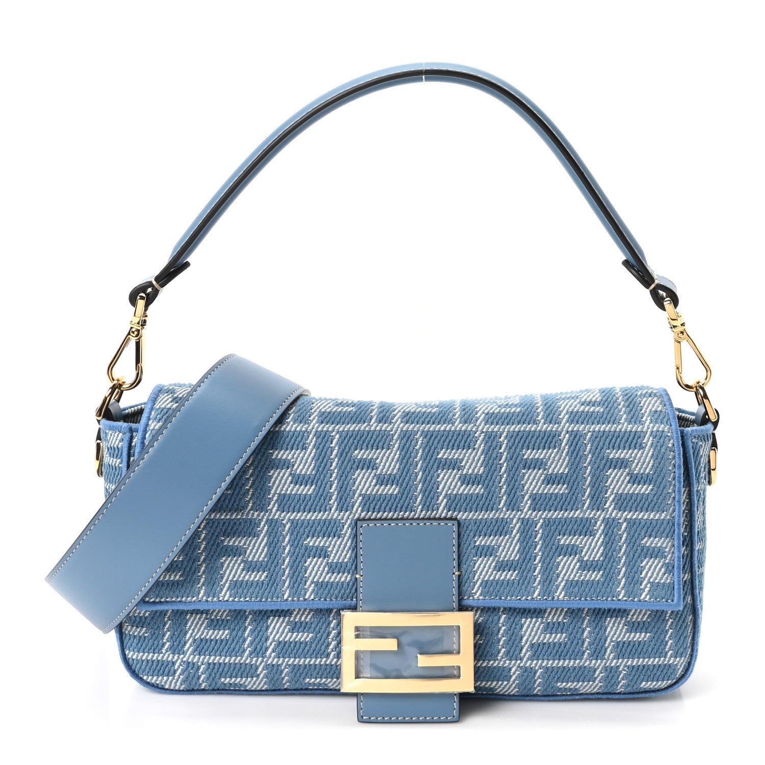 Denim Effect Fabric Jacquard FF Vitello Grace Mamma Baguette Blue