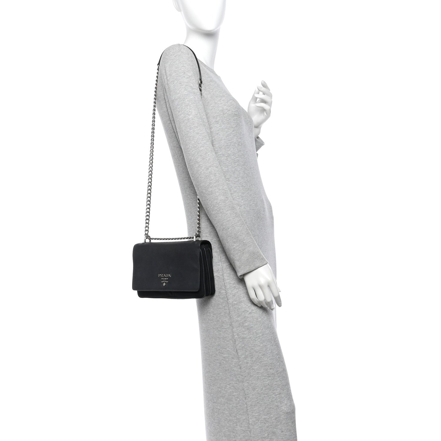 Saffiano Tessuto Nylon Chain Shoulder Bag Black - Image 2
