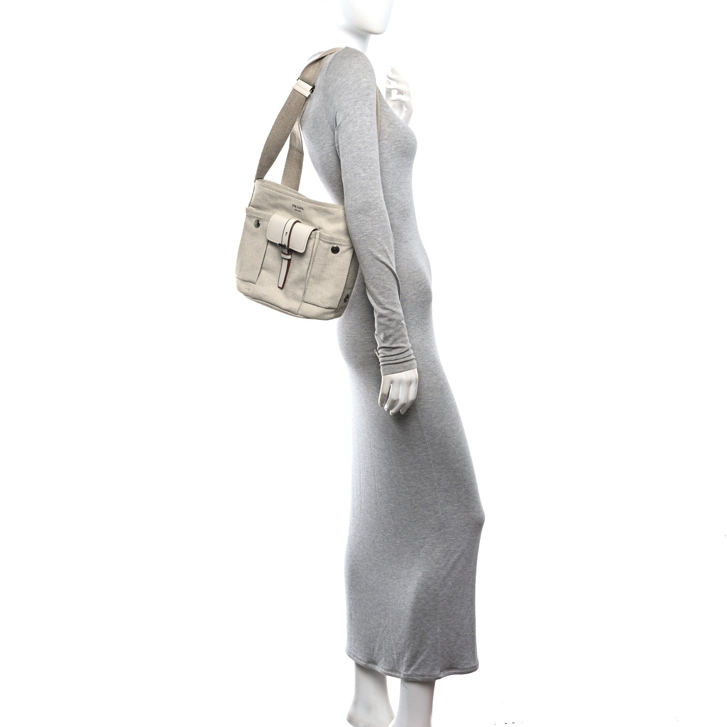Canvas Calfskin Mini Route Bucket Bag Naturale - Image 2
