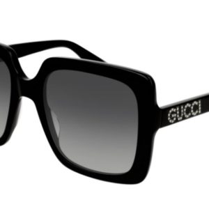 Gucci GG0418S Black Square Crystal Logo Sunglasses