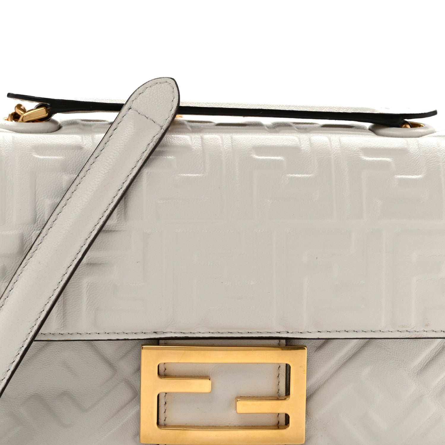Nappa Small FF Embossed Midi Chain Baguette White - Image 7