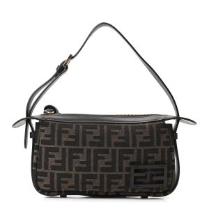 Fabric Jacquard Vitello Grace FF 1974 Mini Simply Fendi Shoulder Bag Tobacco Moro Ebano
