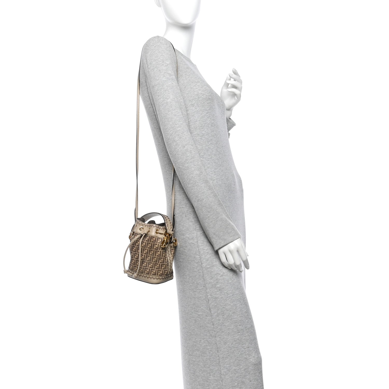 Suede Vitello Grace F is Fendi Micro FF Mini Mon Tresor Bucket Bag Nude Spring Maya - Image 2