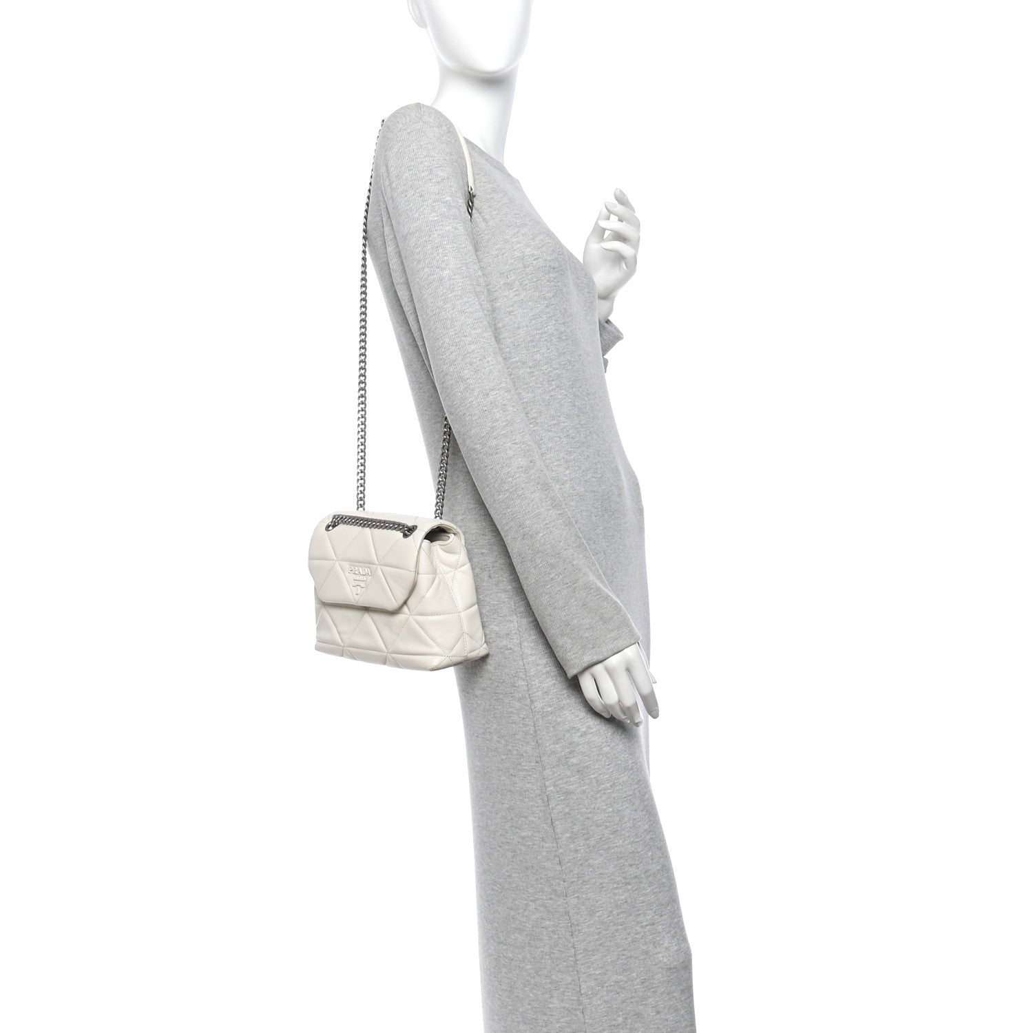Nappa Triangle Stitched Small Spectrum Bag White - Image 2
