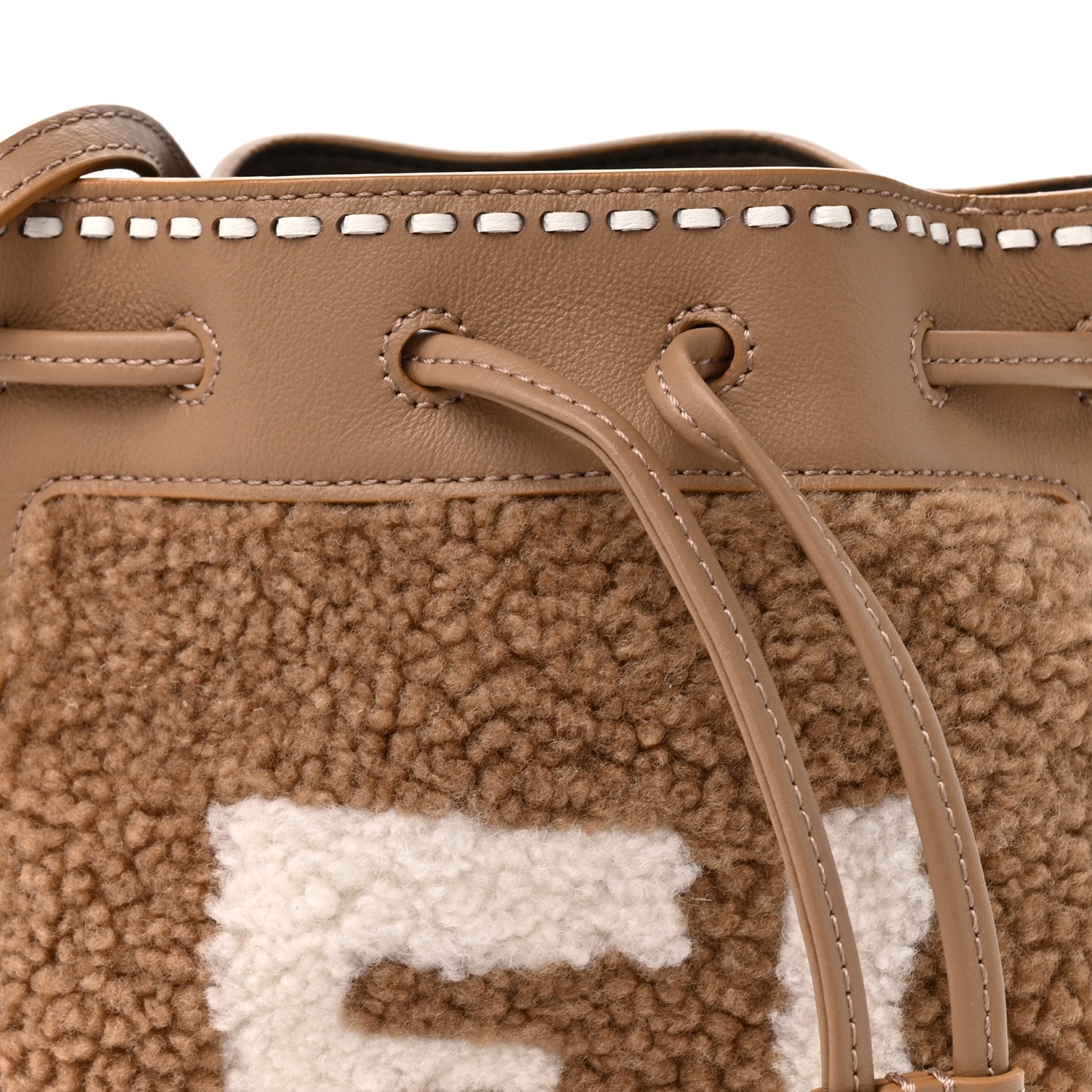 Shearling F is Fendi Macro FF 1974 Diagonal Mini Mon Tresor Bucket Bag Grace Camel - Image 8