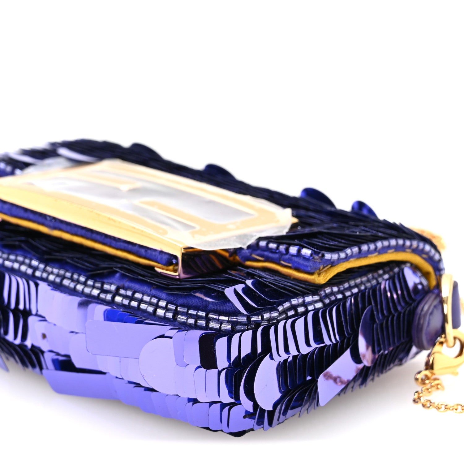 Sequin Paillettes Shiny Nappa Sex and the City Nano Maxi Buckle Baguette Charm Viola Purple - Image 9