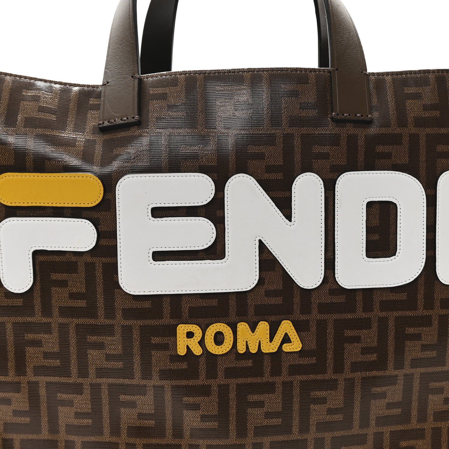 X FILA Glazed Fabric FF 1974 Mania Shopping Tote Bag Mogano Panna White - Image 8