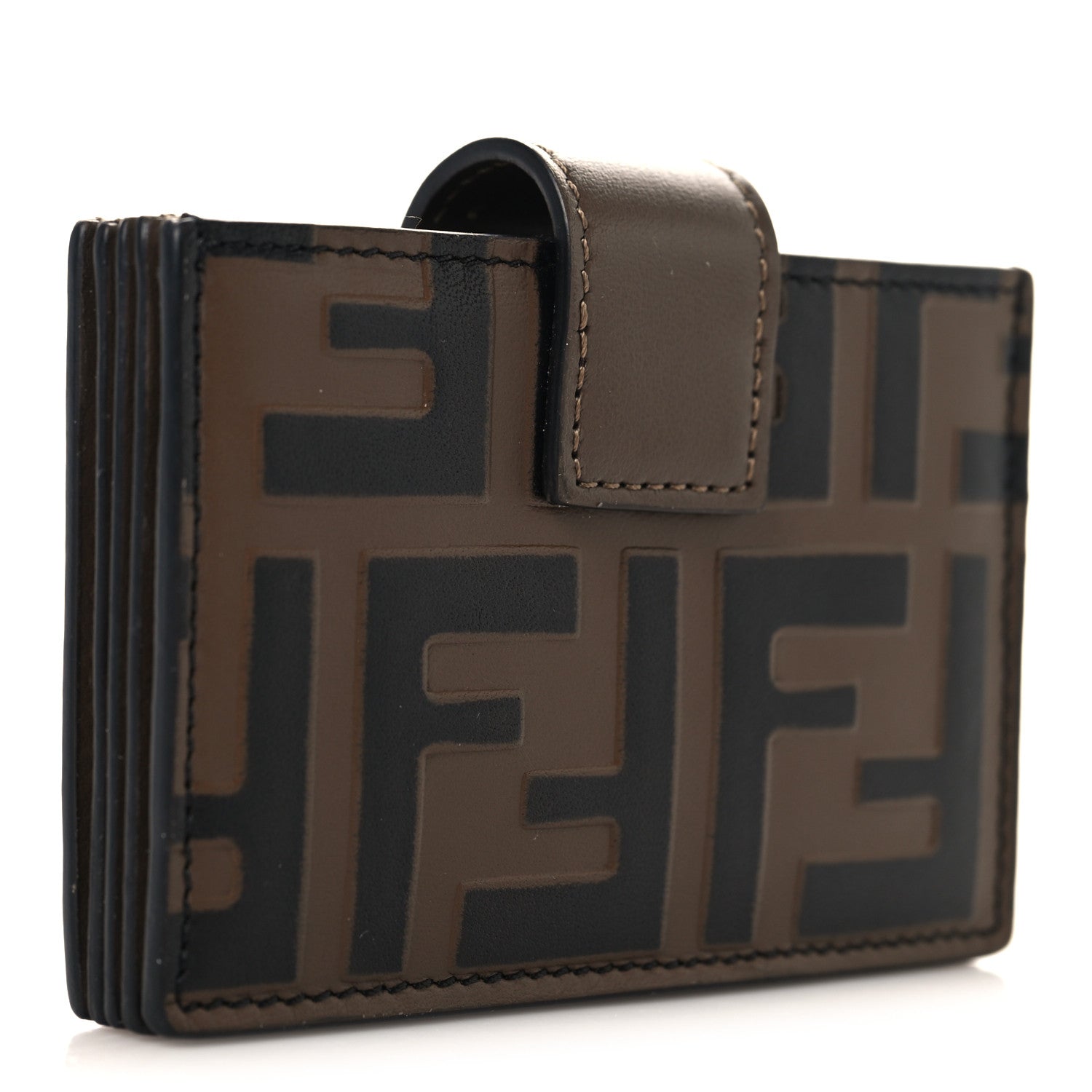 Vitello Soft F is Fendi Bi-Color FF 1974 Embossed Gusseted Card Holder Maya Black - Image 3