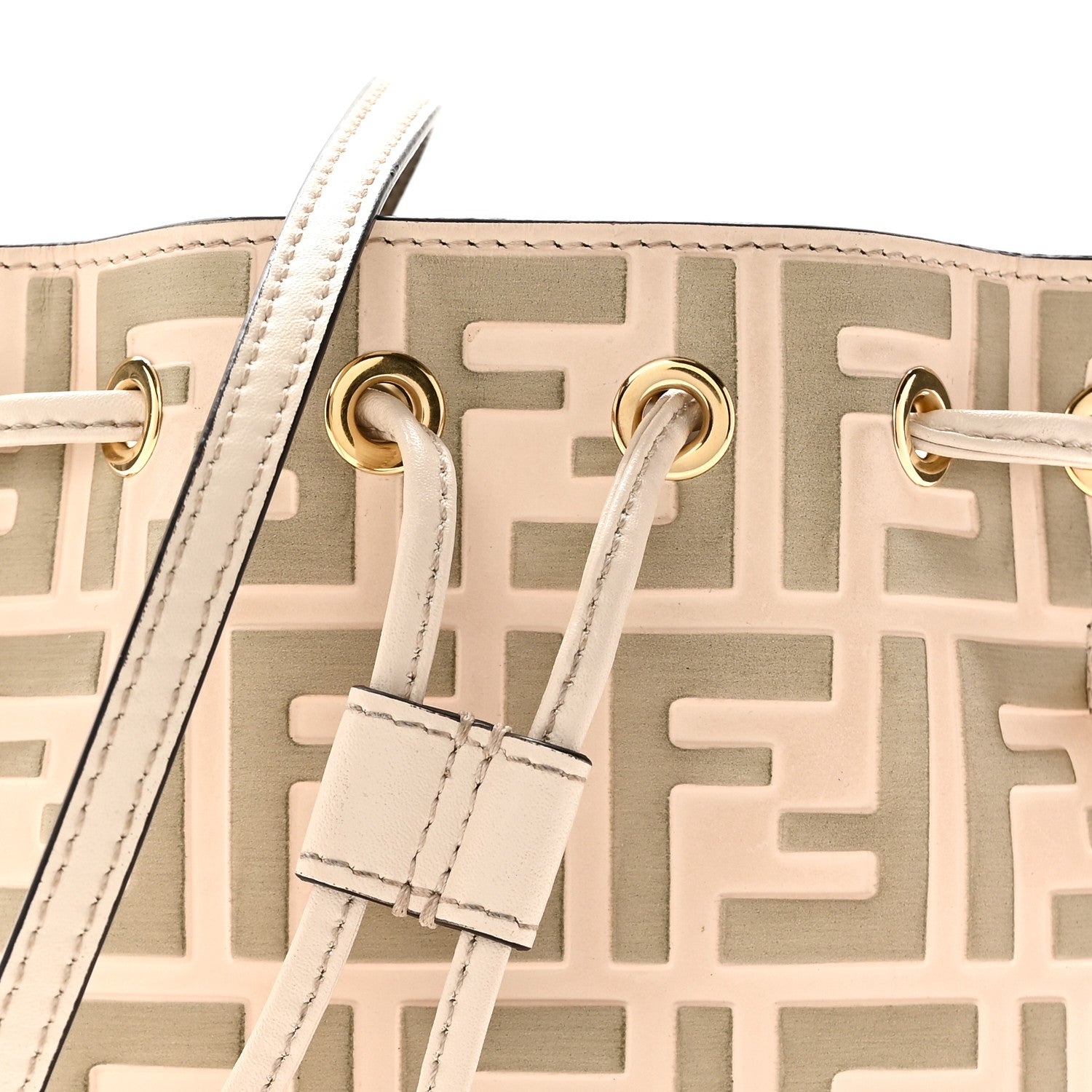 Vitello Liberty F is Fendi Bi-Color FF 1974 Embossed Mini Mon Tresor Bucket Bag Camelia Mandorlo - Image 8