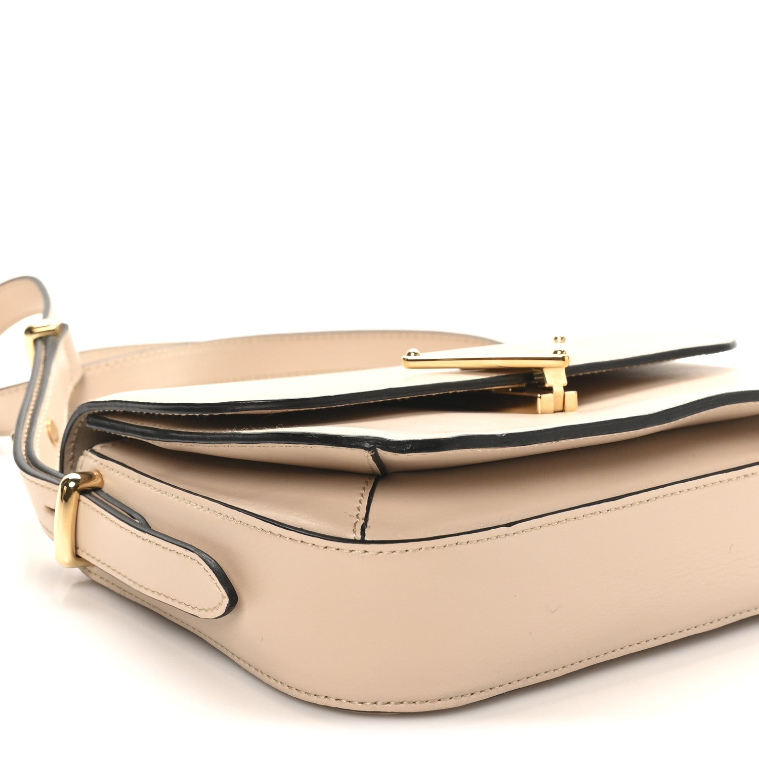 Box Calfskin Triangle Embleme Flap Shoulder Bag Sabbia - Image 8