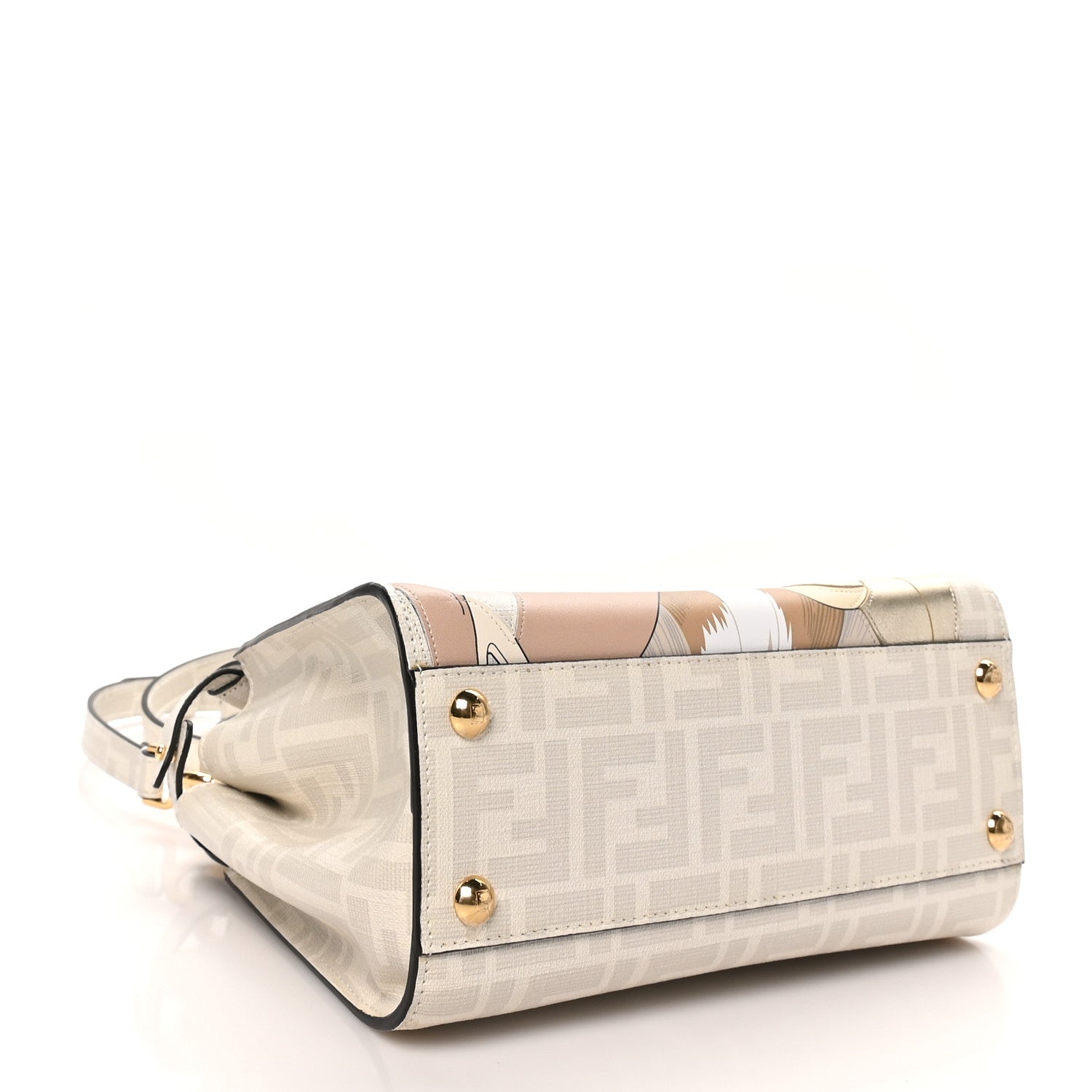 Glazed Fabric Nappa FF Disco Girls Inlay Mini Peekaboo Iconic Satchel Bianco Perla Multicolor - Image 4