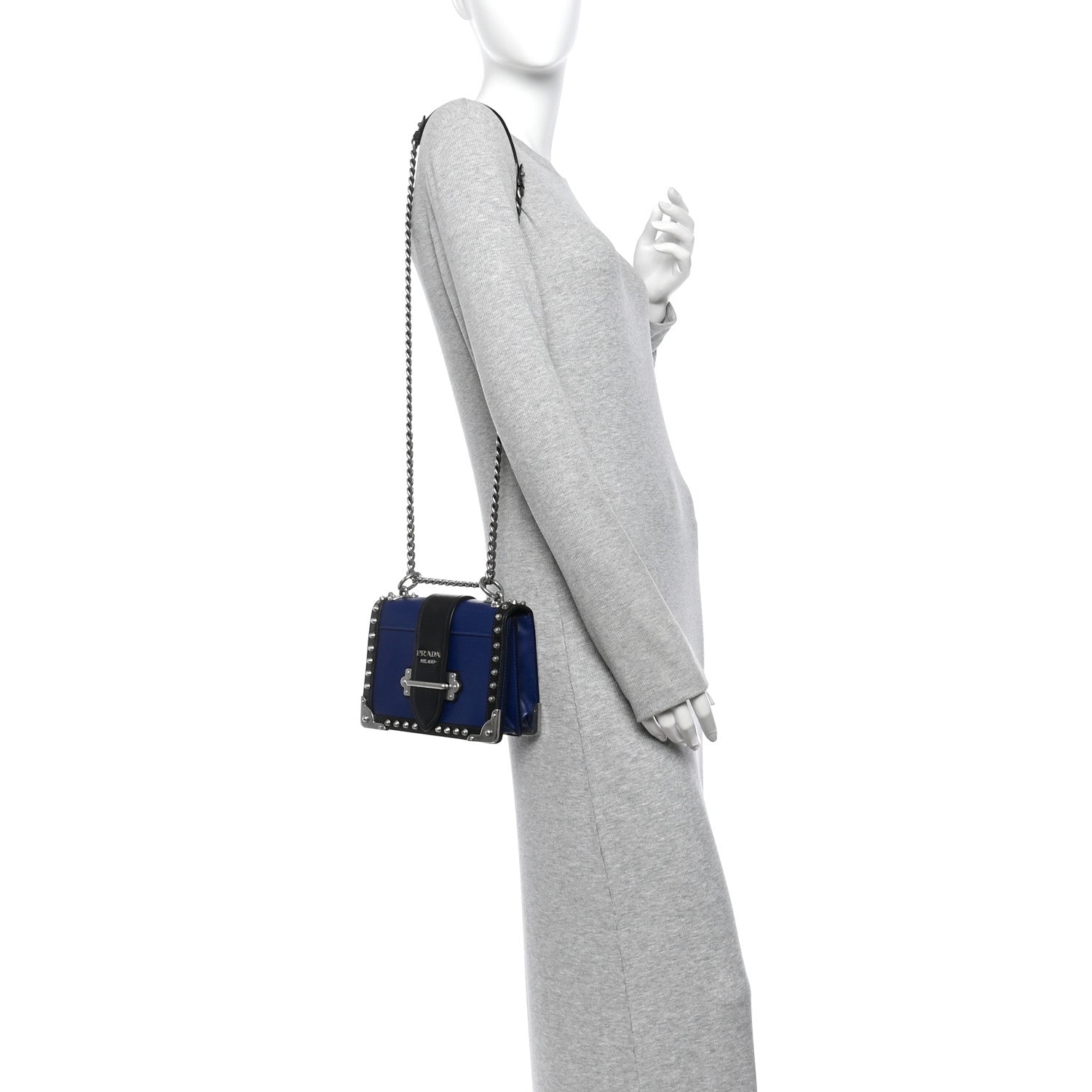 City Calf Saffiano Studded Cahier Bag Blue Black - Image 2