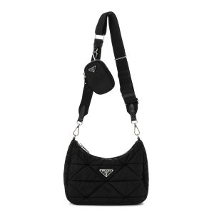 Re-Nylon Triangle Padded Patchwork Shoulder Bag Black
