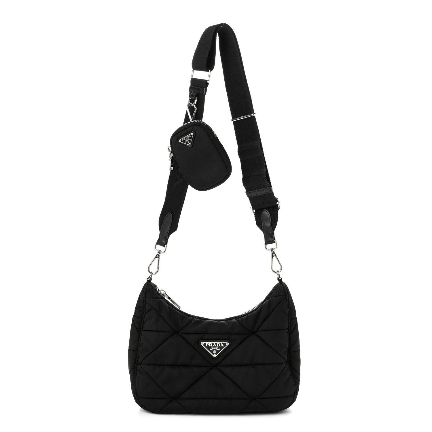 Re-Nylon Triangle Padded Patchwork Shoulder Bag Black