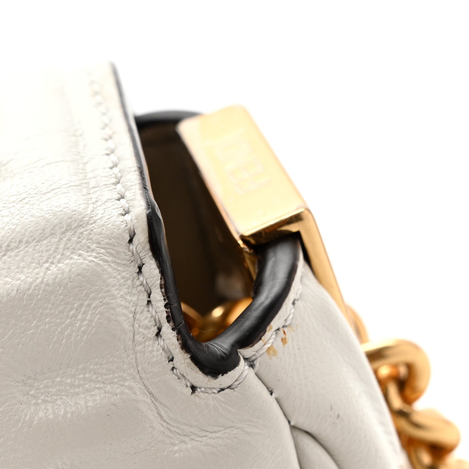 Nappa Small FF Embossed Midi Chain Baguette White - Image 11