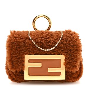 Shearling Nano Maxi Buckle Baguette Charm Brown