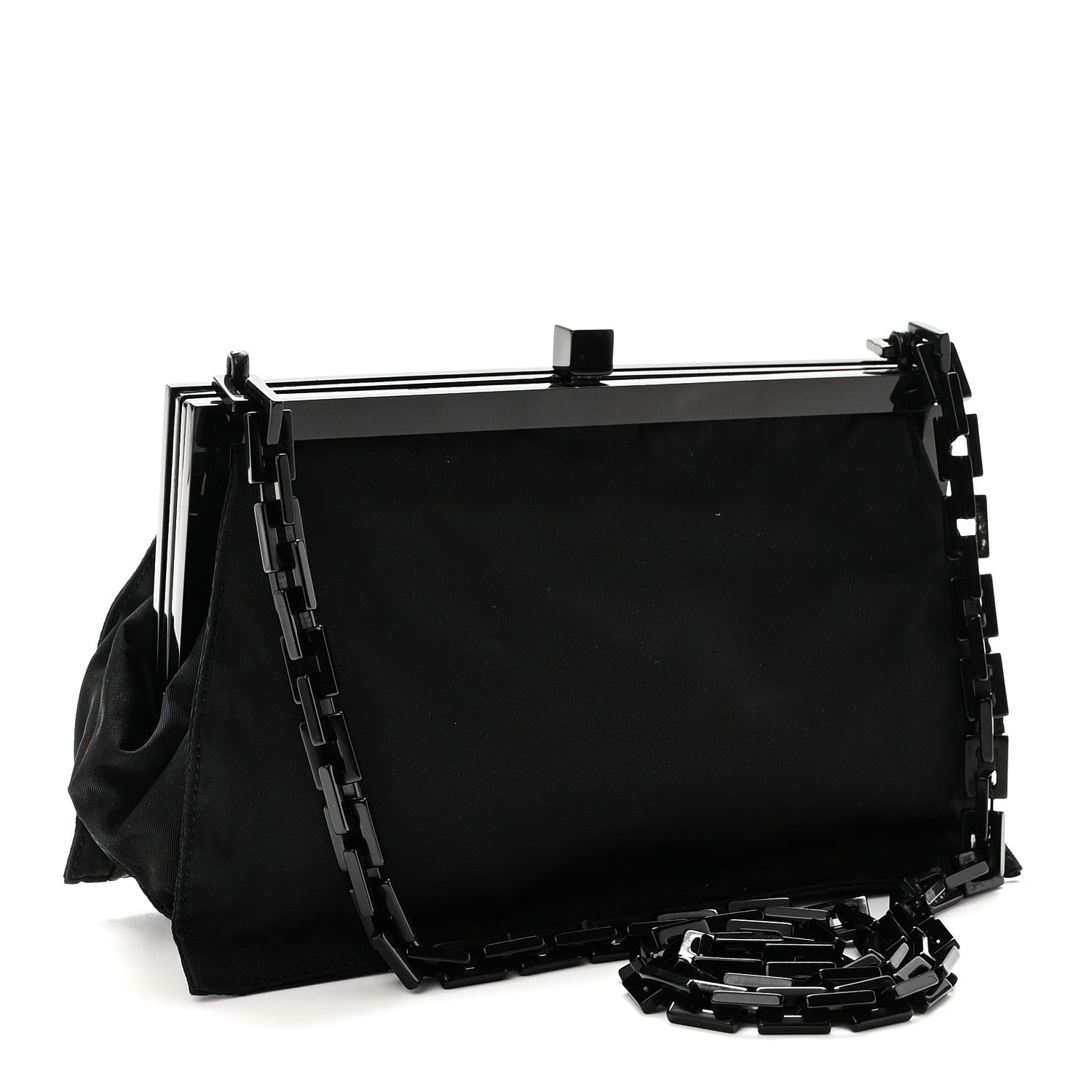 Tessuto Nylon Kisslock Frame Shoulder Bag Black - 图片 3