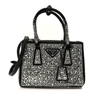Satin Crystal Mini Galleria Double Zip Tote Metal