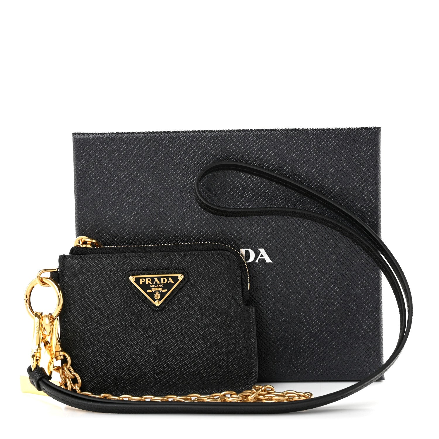 Saffiano Triangle Logo Card Holder With Strap Black - Image 8