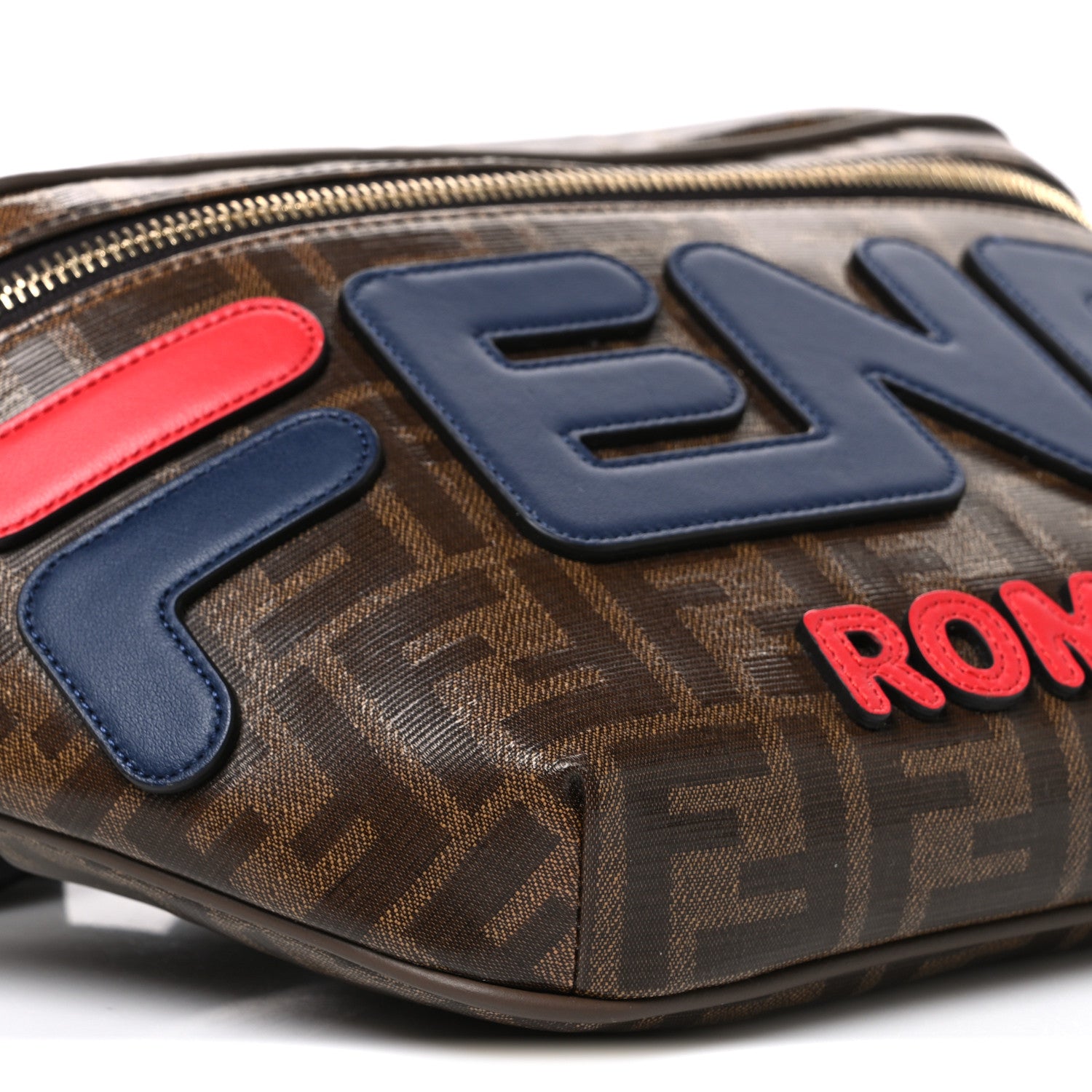 X FILA Glazed Fabric Vitello Century FF 1974 Mania Belt Bag Mogano Panna Blueberry - Image 9