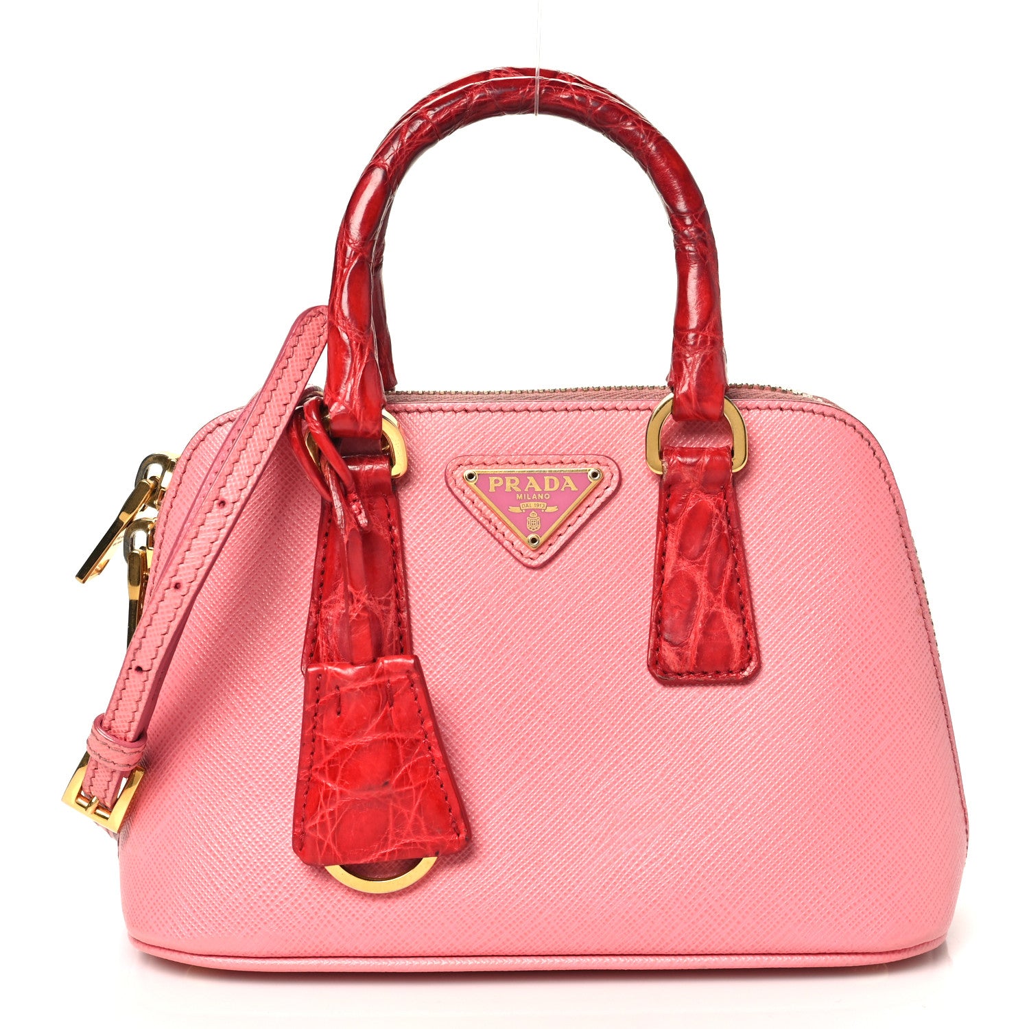Saffiano Lux Crocodile Mini Promenade Tote Fuoco Begonia