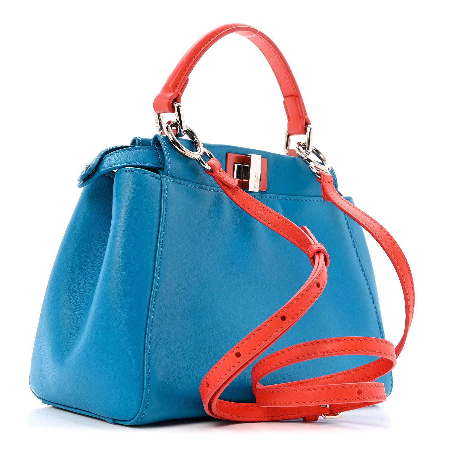 Nappa Colorblock Mini Peekaboo Iconic Satchel Blue Royal Papavero Cuoio - Image 3