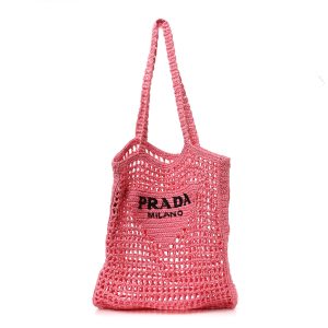 Yarn Raffia Effect Crochet Logo Embroidered Tote Bag Petalo