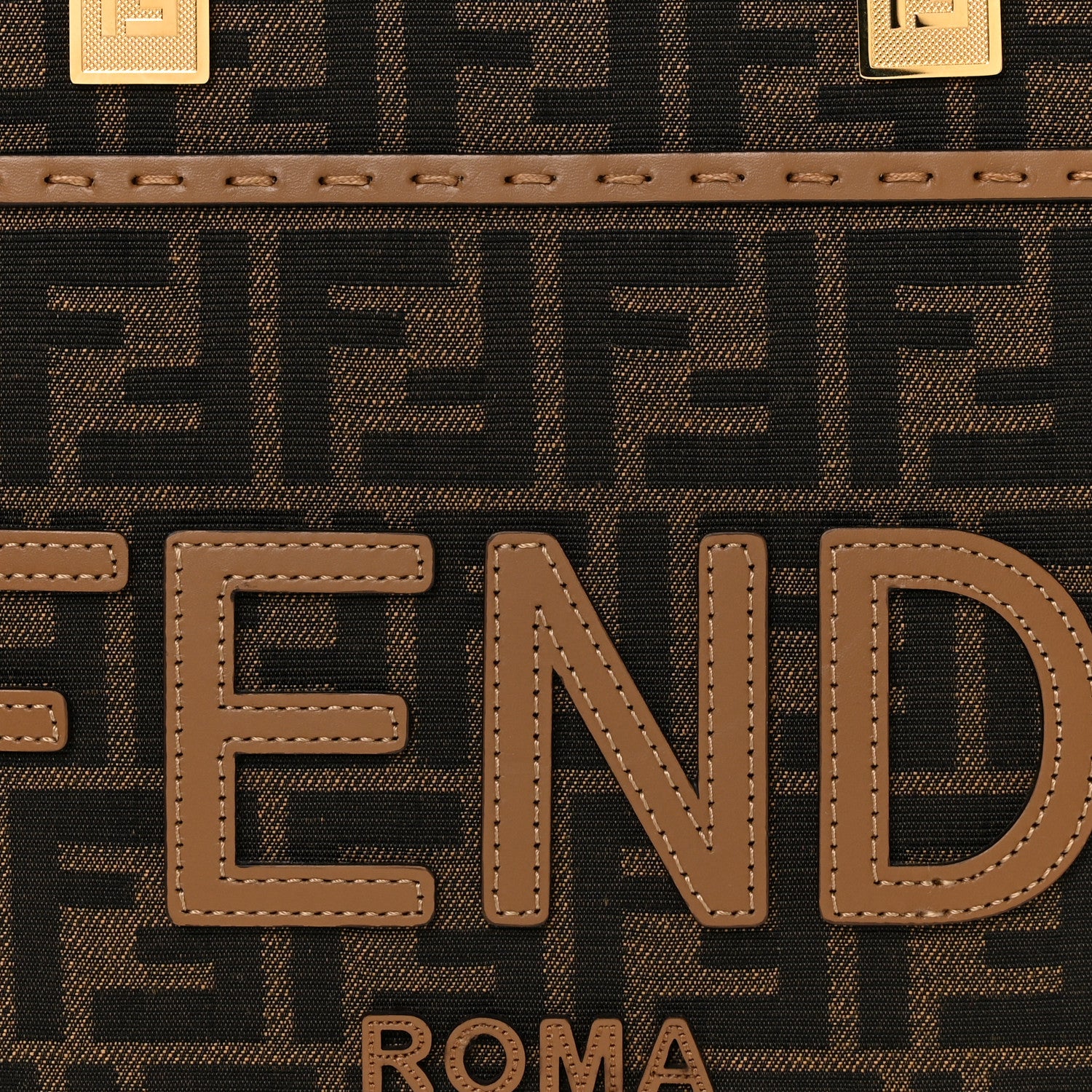 Fabric Jacquard FF 1974 Logo Small Fendi Sunshine Shopper Tote Tobacco Moro Sand - Image 8