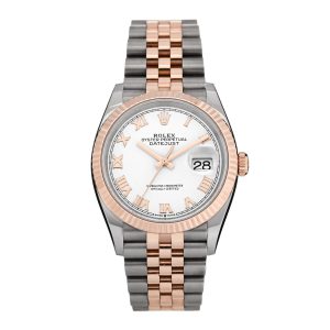 Stainless Steel 18K Everose Gold 36mm Oyster Perpetual Datejust Watch White Roman 126231