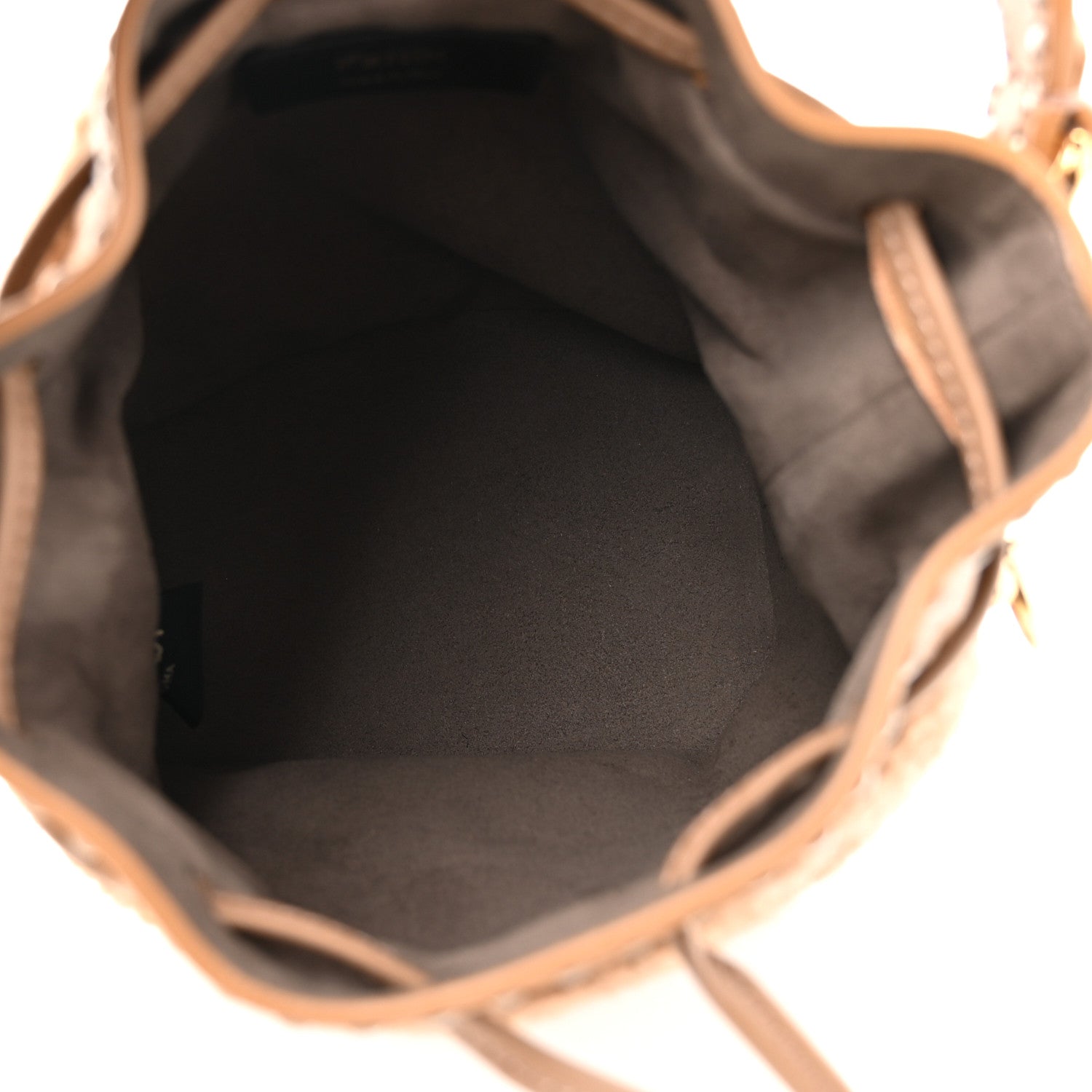 Shearling F is Fendi Macro FF 1974 Diagonal Mini Mon Tresor Bucket Bag Grace Camel - Image 5