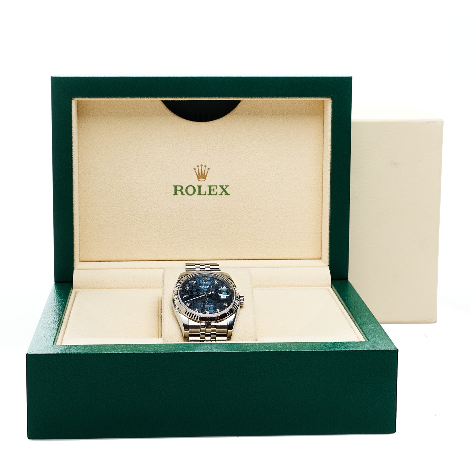 Stainless Steel 18K White Gold Diamond 36mm Oyster Perpetual Datejust Watch Blue Jubilee 116234 - Image 5