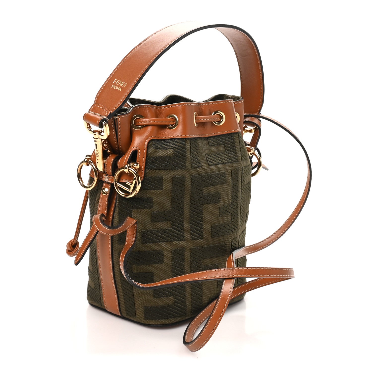 Canvas Vitello King F is Fendi FF Embroidered Mini Mon Tresor Bucket Bag Amazzonia Cuoio - Image 3