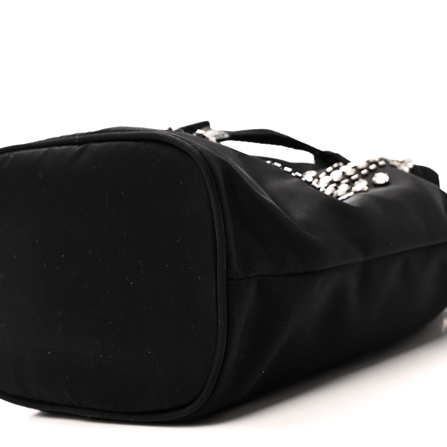 Tessuto Saffiano Ricamo Sequin Crystal Embellished Mini Re-Edition 1978 Bucket Bag Black - Image 9
