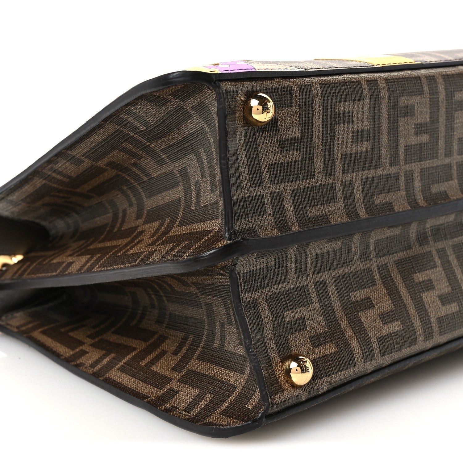 Glazed Fabric Vitello FF 1974 Hairdo Girls Inlay Medium Peekaboo Iconic Satchel Mogano Panna Multicolor - Image 10